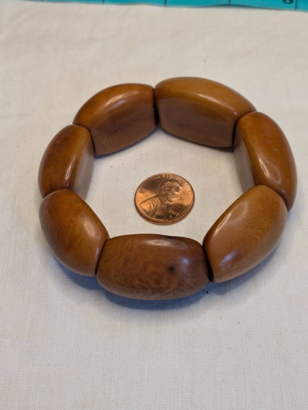 Vintage Tagua Nut Stretch Bracelet Boho Natural Seed Jewelry Brown